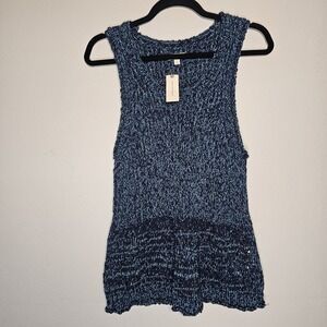 Anthropologie Pilcro Womens XL Stitched Sweater‎ Tank Blue NWT